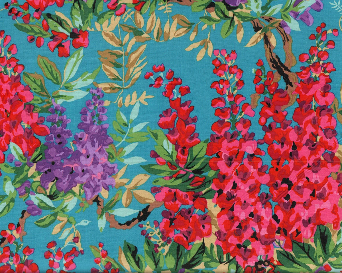 Patchworkstoff WISTERIA, Lavendelblüten, türkisblau, Kaffe Fassett
