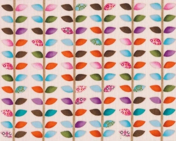 Patchworkstoff WOODLAND CRITTERS, Blatt-Ranken-Streifen, orange-petrol