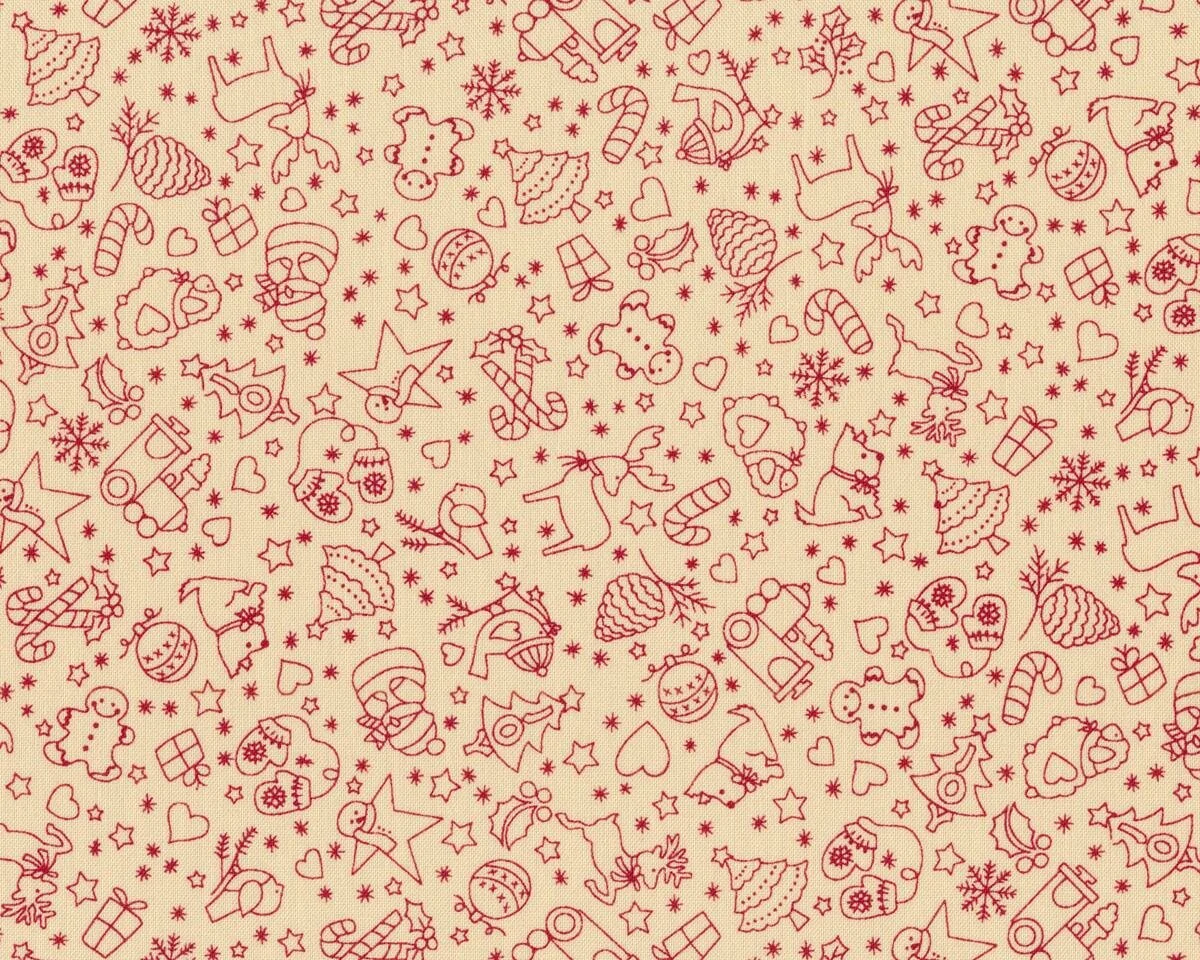 Patchworkstoff WRAPPED IN JOY, Weihnachtskleinigkeiten, hellbeige-dunkelrot