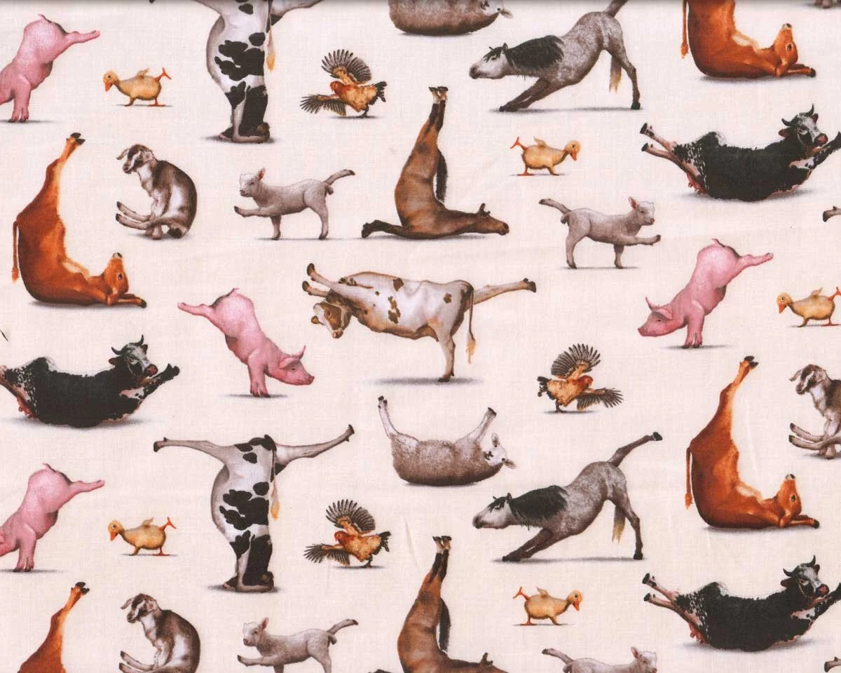 Patchworkstoff YOGA IS FOR EVERYONE, Bauernhoftiere, Elizabeth's Studio