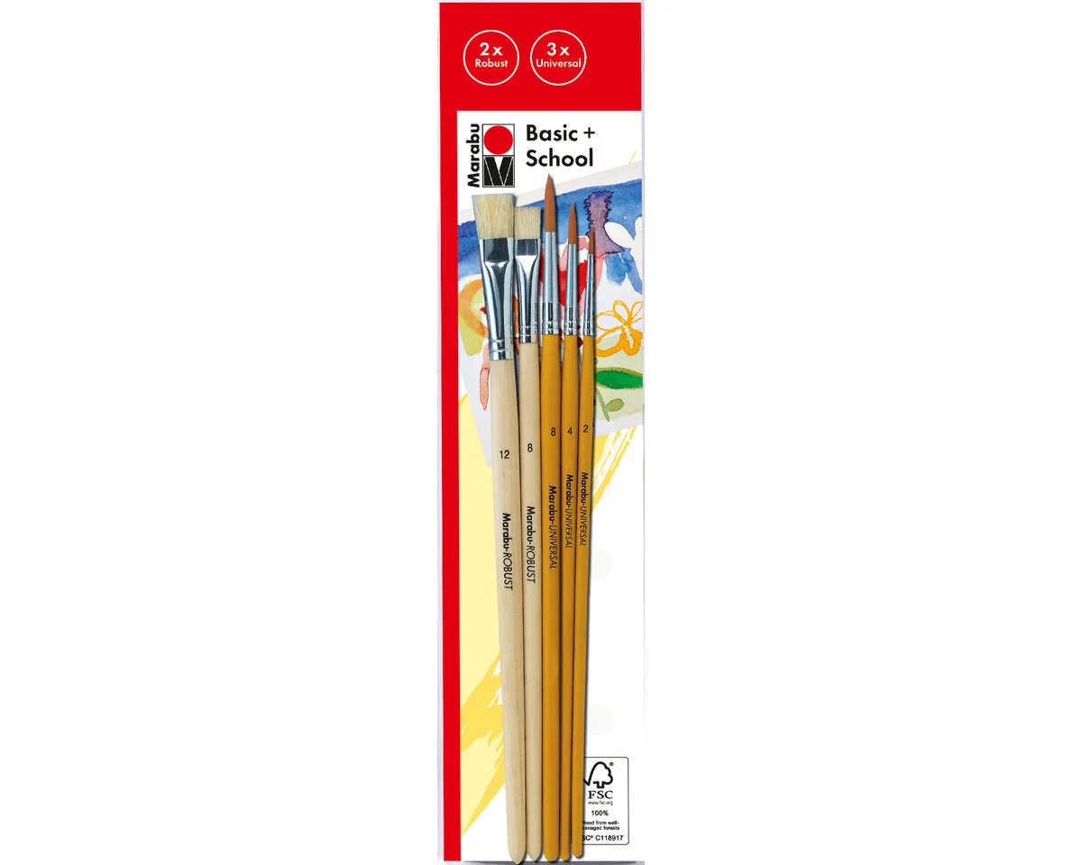 Pinselset SCHOOL & BASIC, 5 Pinsel Universal und Robust, Marabu