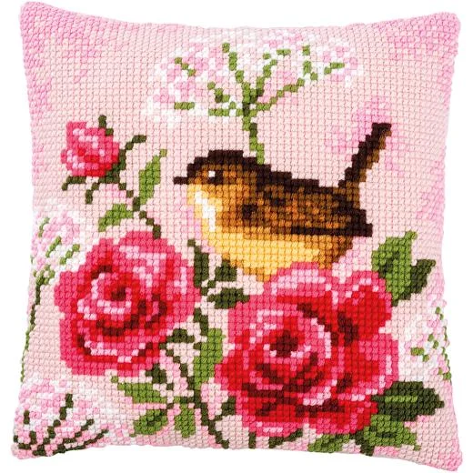 Vervaco - Kreuzstichkissen Vogel & Rosen
