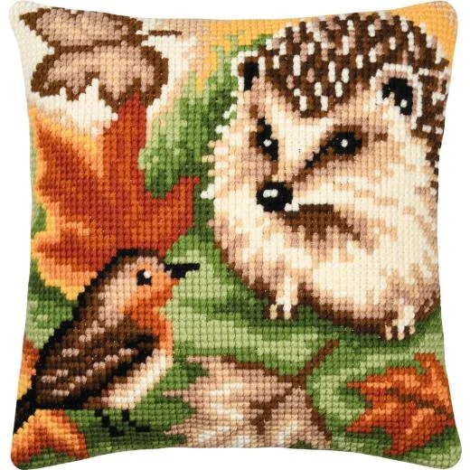 Vervaco - Kreuzstichkissen Igel & Rotkehlchen