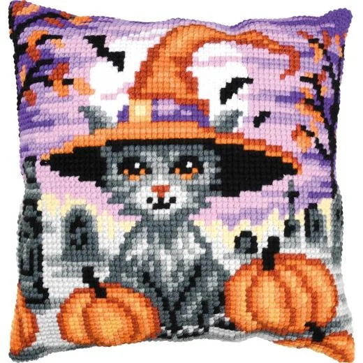 Vervaco - Kreuzstichkissen Halloweenkätzchen