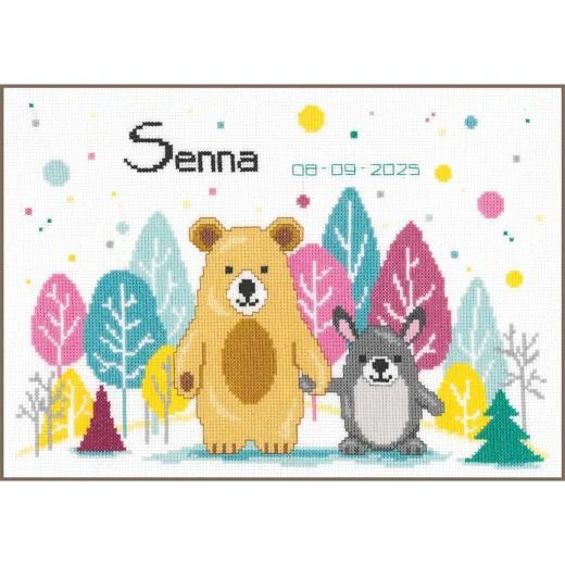 Vervaco - Geburtsbild Bär & Hase im Wald