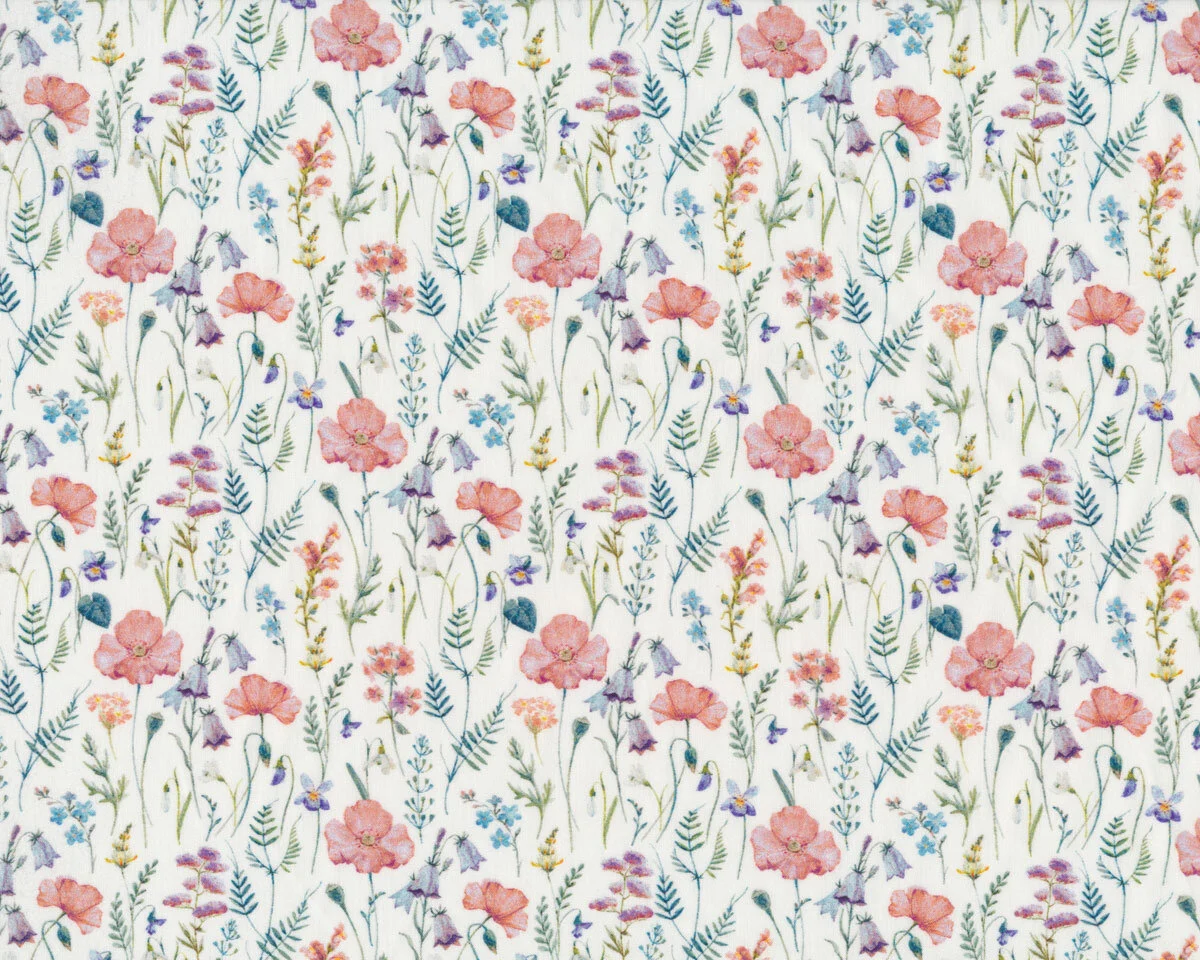 Popeline-Baumwollstoff AMAPOLA, Mohnblumen, dunkles apricot
