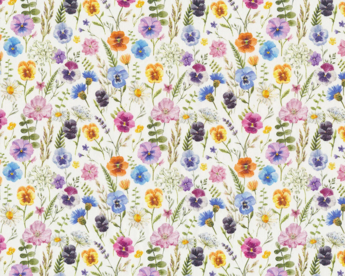 Popeline-Baumwollstoff GARDEN FLOWERS, bunt