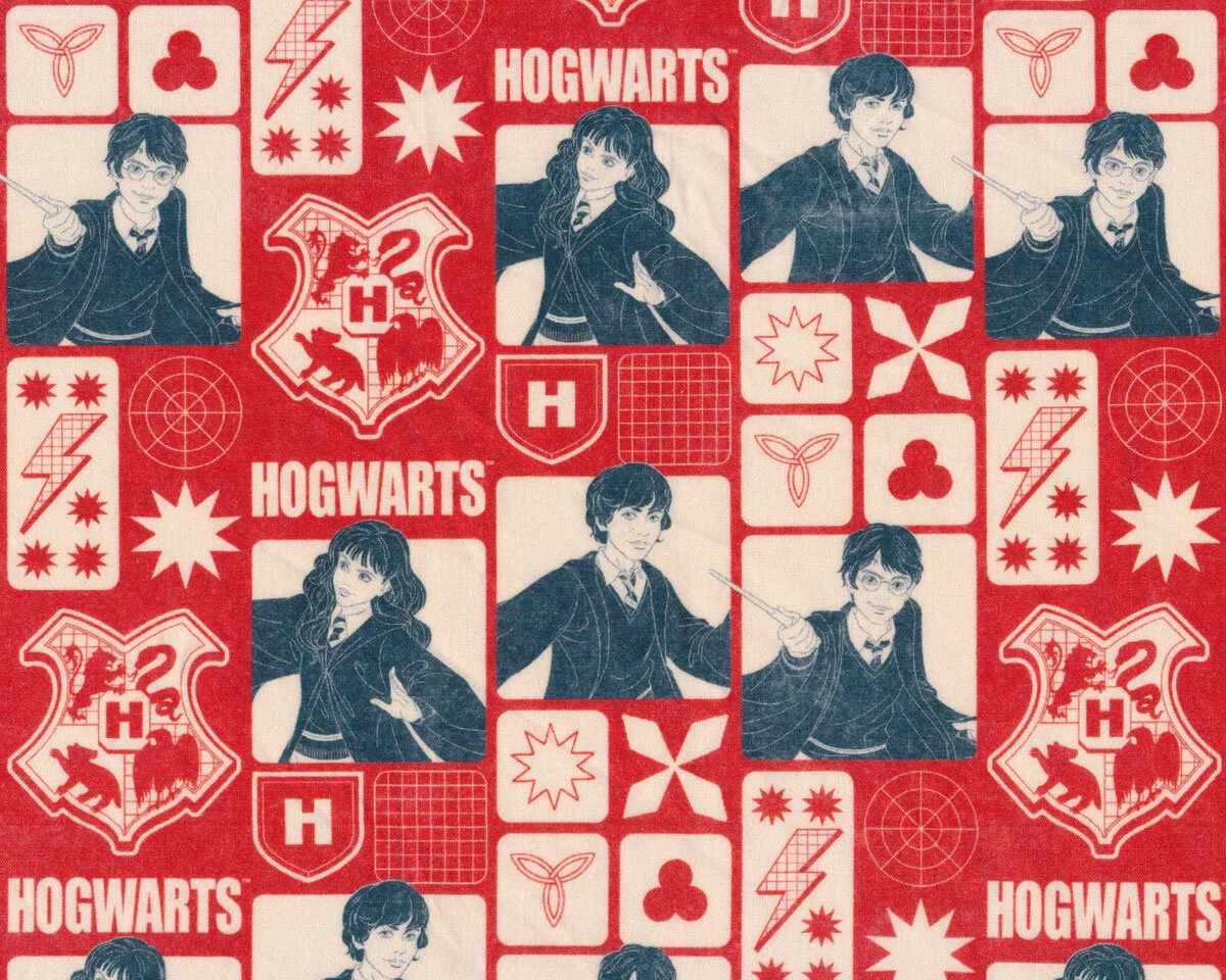 Popeline-Baumwollstoff HARRY POTTER, Hogwarts, rot