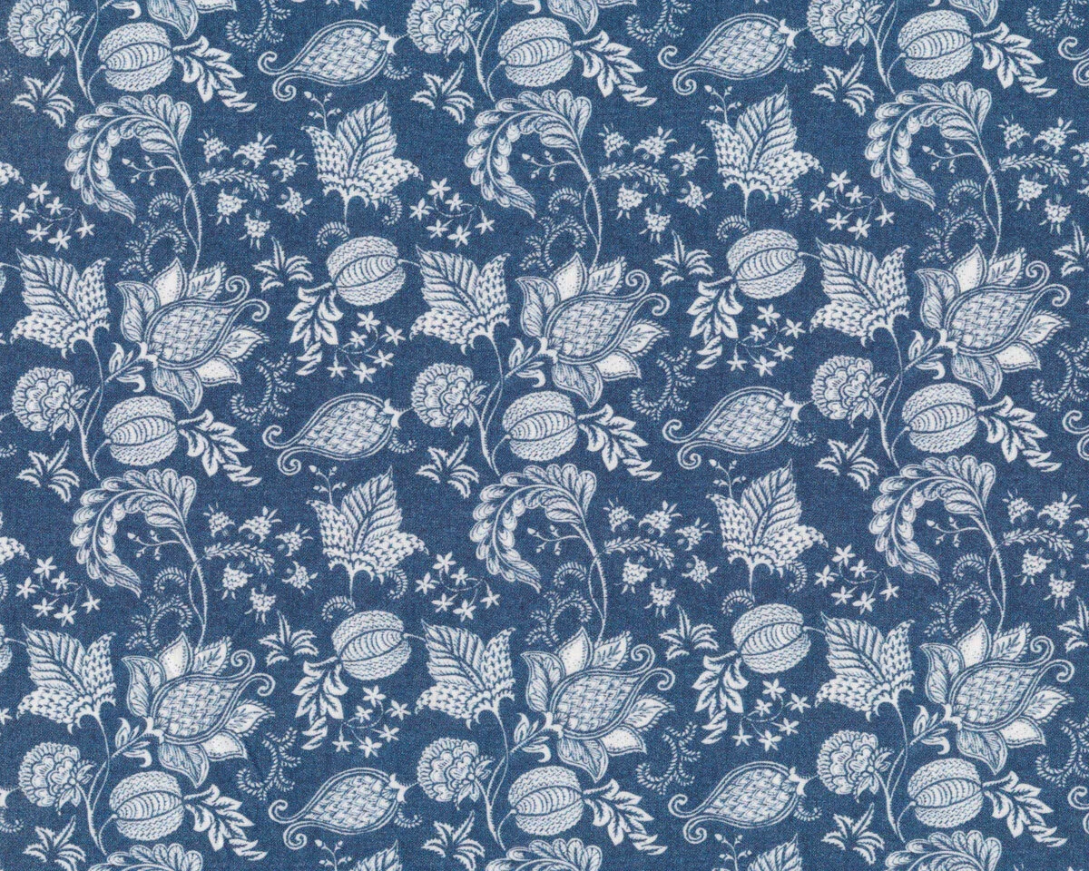 Popeline-Baumwollstoff JEANS INDIANO, Paisley-Blüten, blau