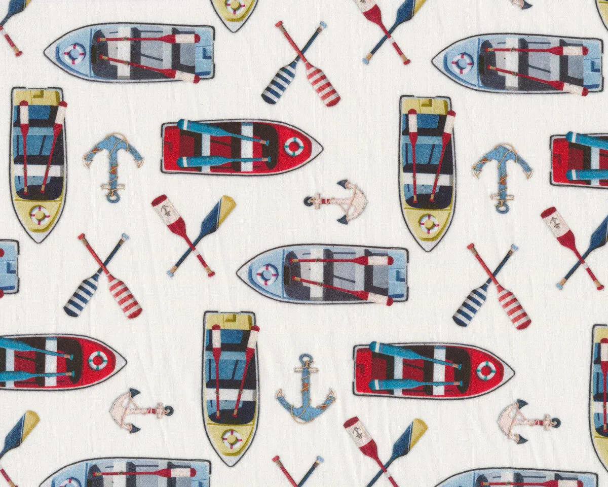 Popeline-Baumwollstoff NAUTICAL, Boote und Anker