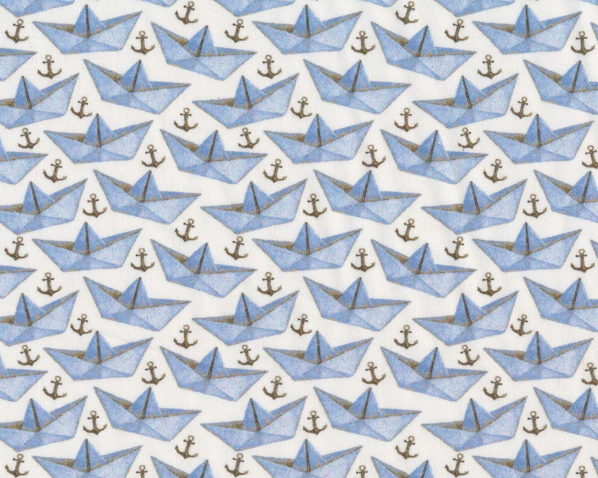 Popeline-Baumwollstoff PETITE BARCO PAPEL, Papierboote und Anker