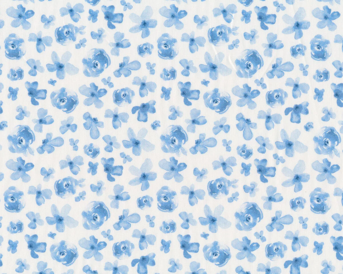 Popeline-Baumwollstoff REGINA, Aquarell-Blümchen, blau