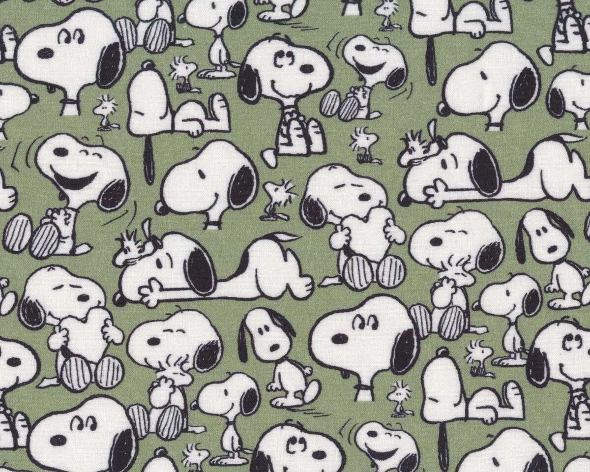 Popeline-Baumwollstoff SNOOPY SMILE, lächelnd, schilfgrün