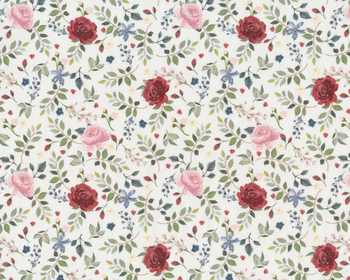 Popeline-Baumwollstoff TULUVA, Rosen, rosa-weinrot
