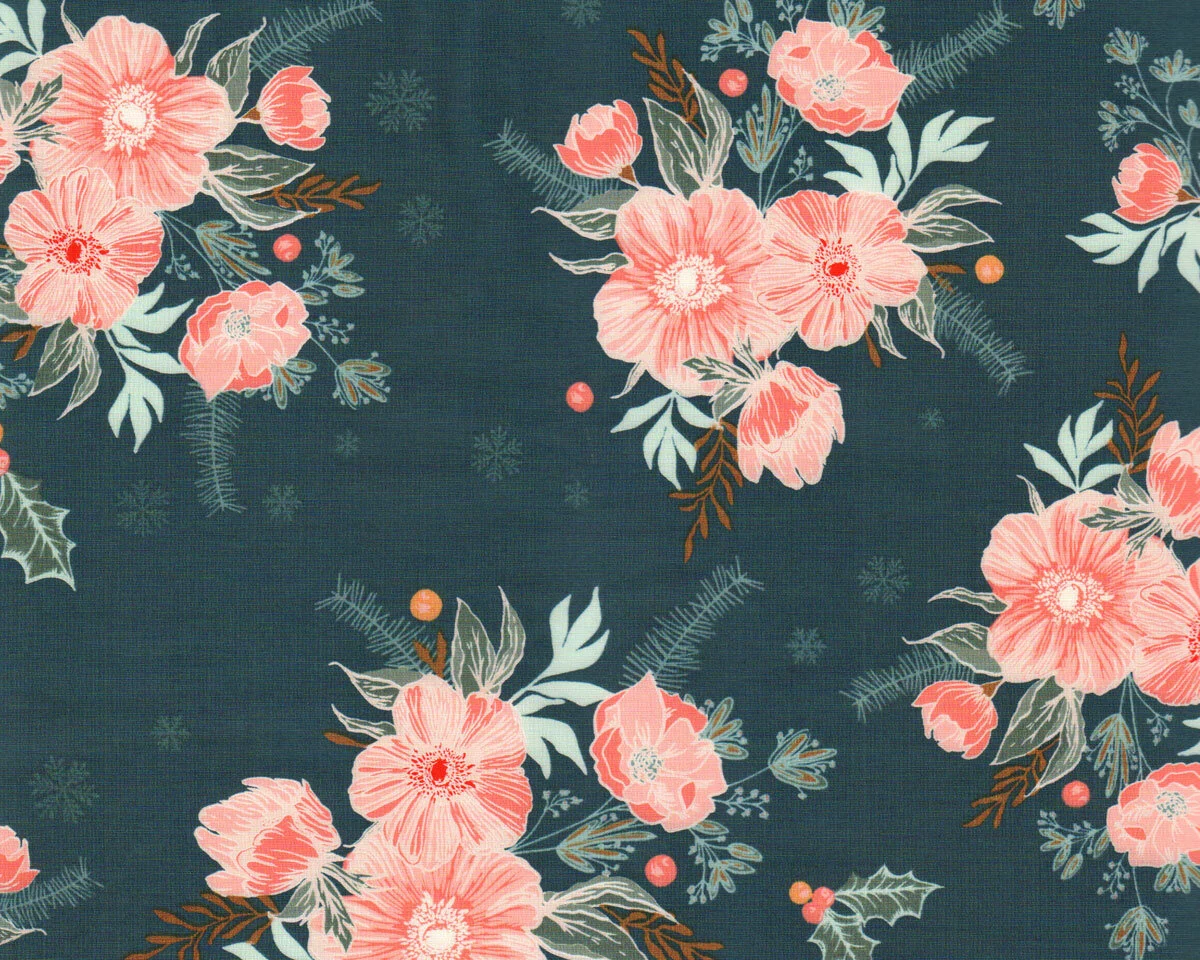 Popeline-Patchworkstoff COZY & MAGICAL, Blumen und Ilex, Art Gallery