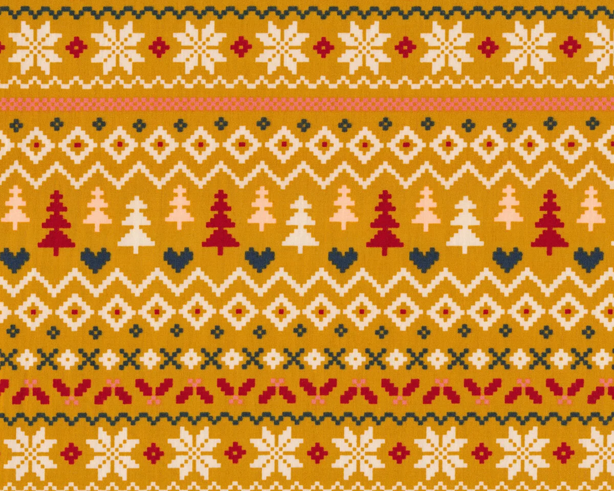 Popeline-Patchworkstoff COZY & MAGICAL, Norwegermuster, goldbraun, Art Gallery