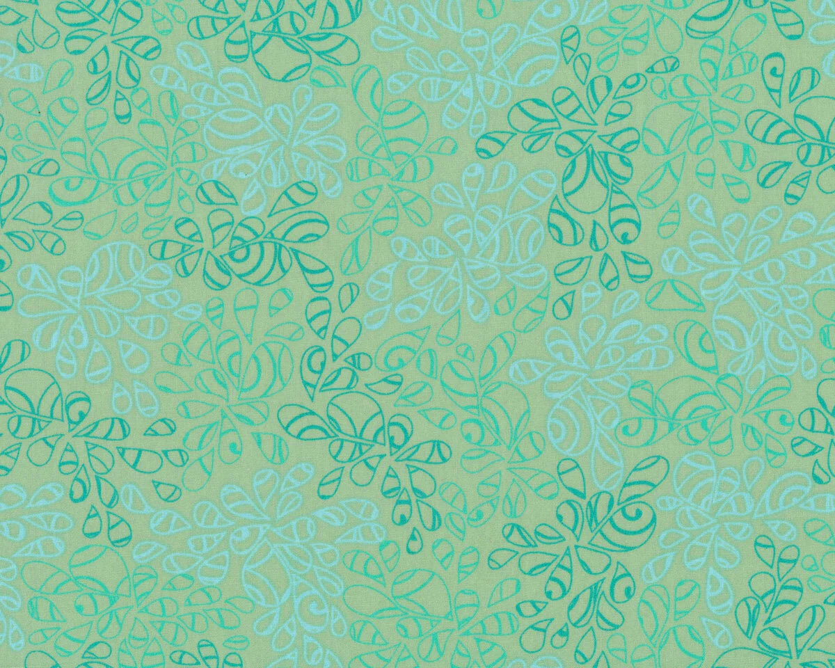 Popeline-Patchworkstoff NATURE ELEMENTS, Tropfen-Blätter, lindgrün, Art Gallery