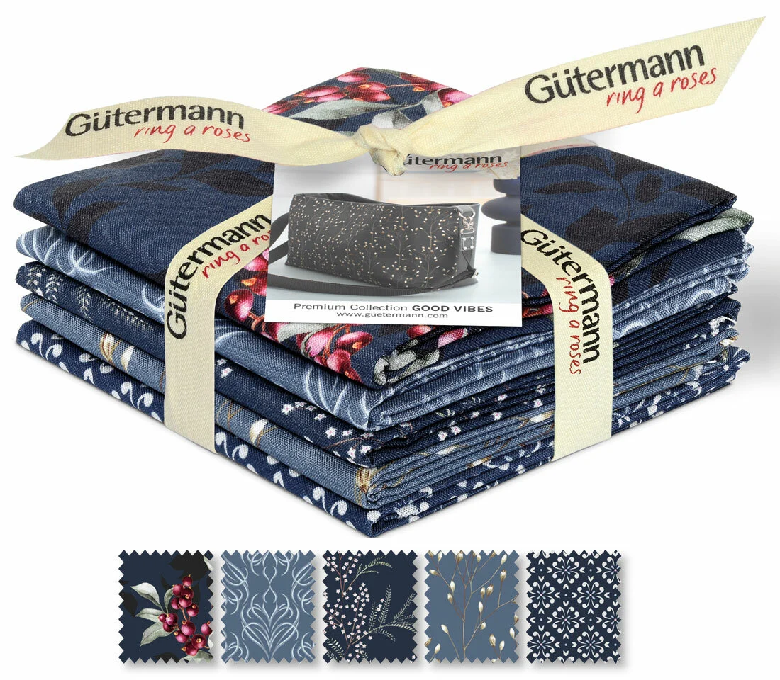 Precuts Fat Quarter Baumwollstoff GOOD VIBES, blau, ring a roses