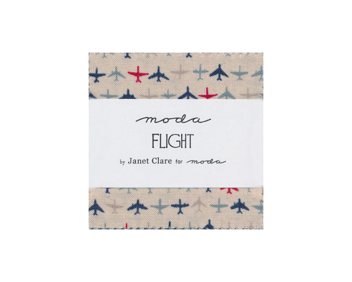 Precuts Mini Charms FLIGHT, 6 x 6 cm, 42 Quadrate, Moda Fabrics