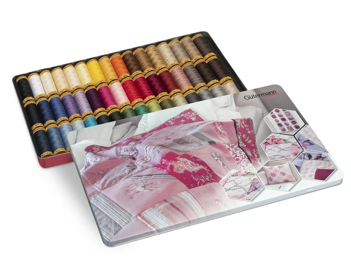 Quilt-Blechdose Nähfaden COTTON, 48 Farben, Gütermann