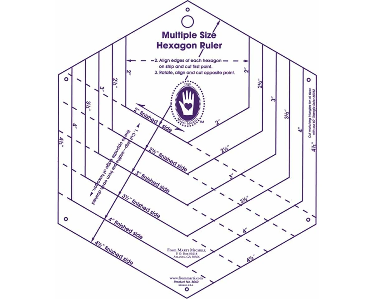 Quiltschablone HEXAGON RULER, 2 bis 4 1/2 Inch, Marti Michell