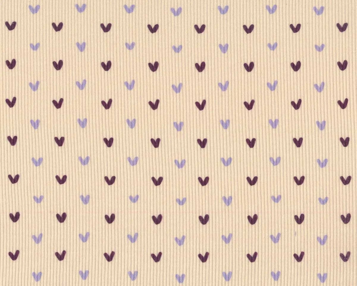 Rippen-Baumwolljersey KNITTY, Herzen, lavendel-aubergine, Käselotti