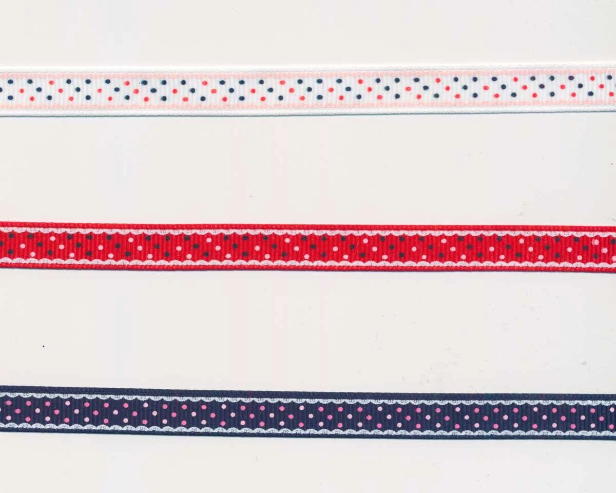 Ripsband JOLA, Punkte, 10 mm breit, 3 Farben