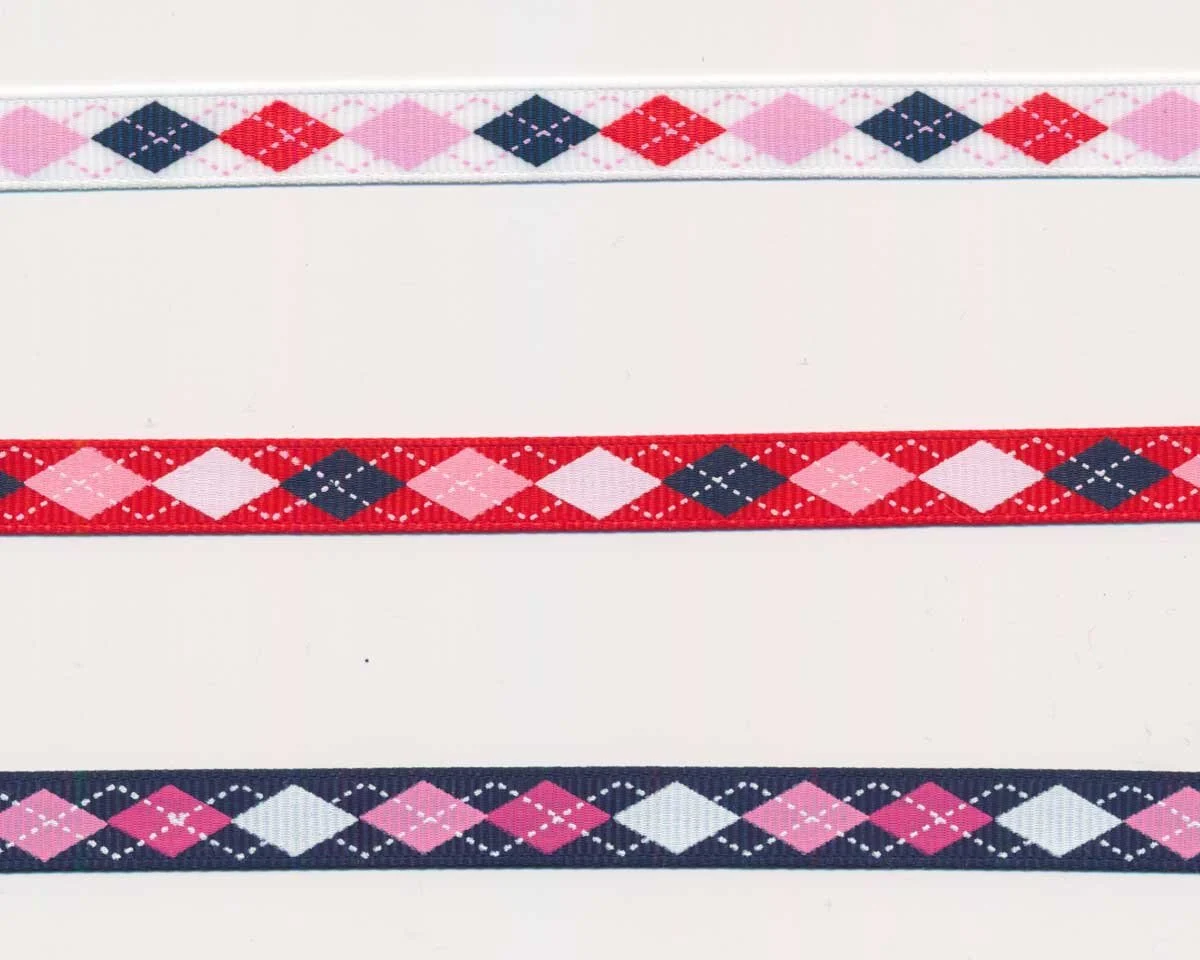 Ripsband RAJA, Karo-Rauten, 10 mm breit, 3 Farben
