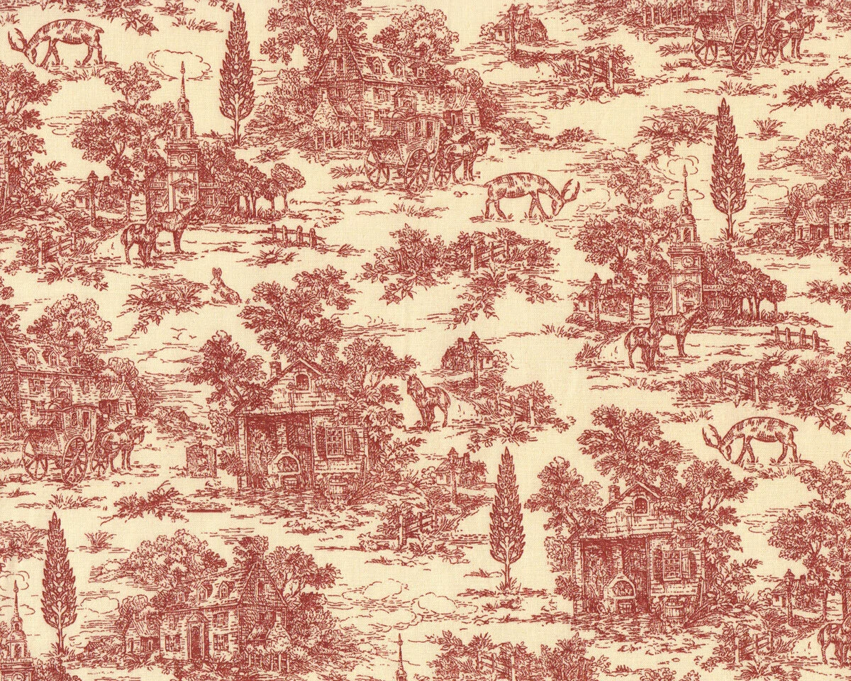Rückseitenstoff FARMHOUSE, Landschaft, weinrot, Henry Glass