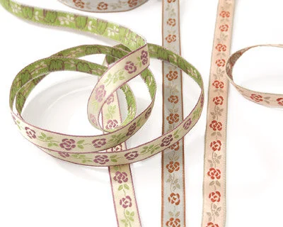 Satin-Webband ROSELINE, Rosen, 9 mm breit, 7 Farben