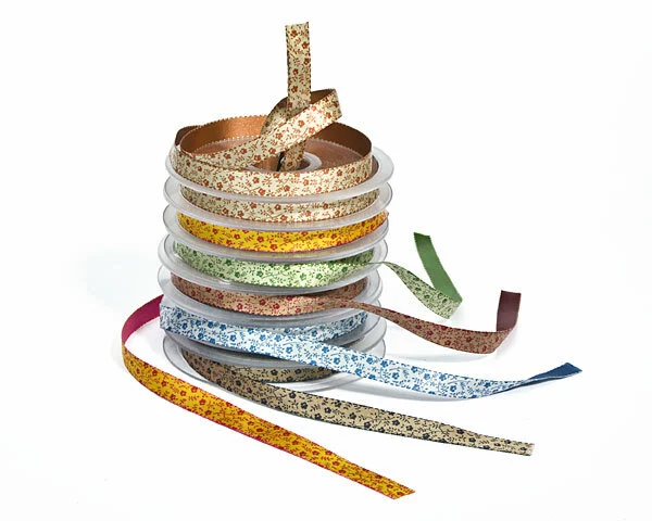 Satinband MATHILDE, Blumenranke, 10 mm breit, pink-gelb
