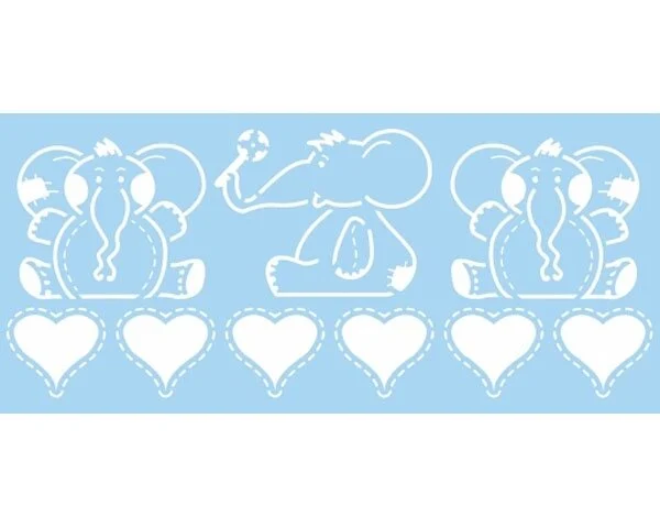 Schablone "Baby Elephants", Kleine Elefanten mit Herzen, 15 x 33 cm