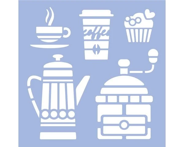 Schablone COFFEE, Kaffee-Utensilien, 33 x 33 cm