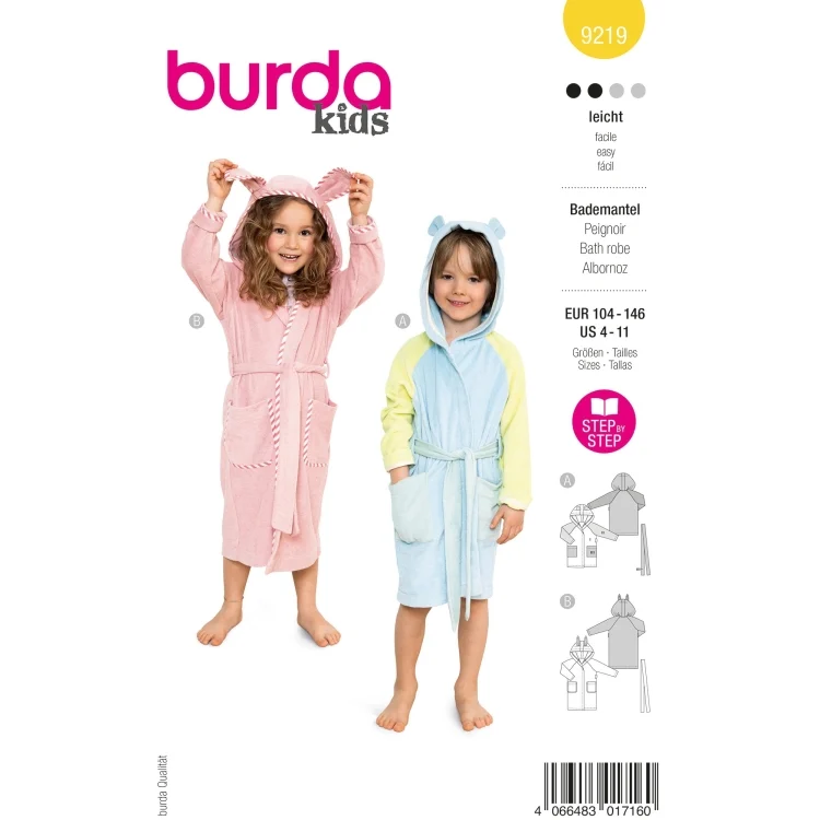 Schnittmuster Bademantel Kids, Burda 9219