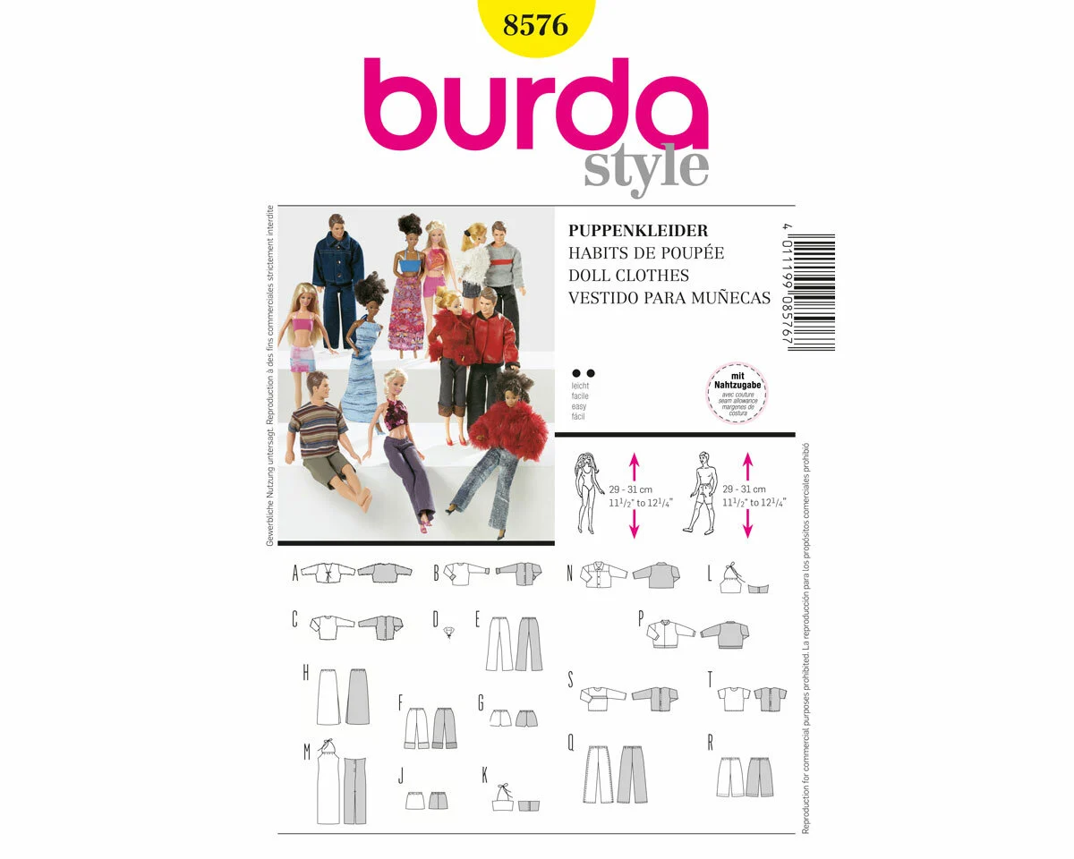 Schnittmuster BARBIE Puppenkleider, burda style 8576