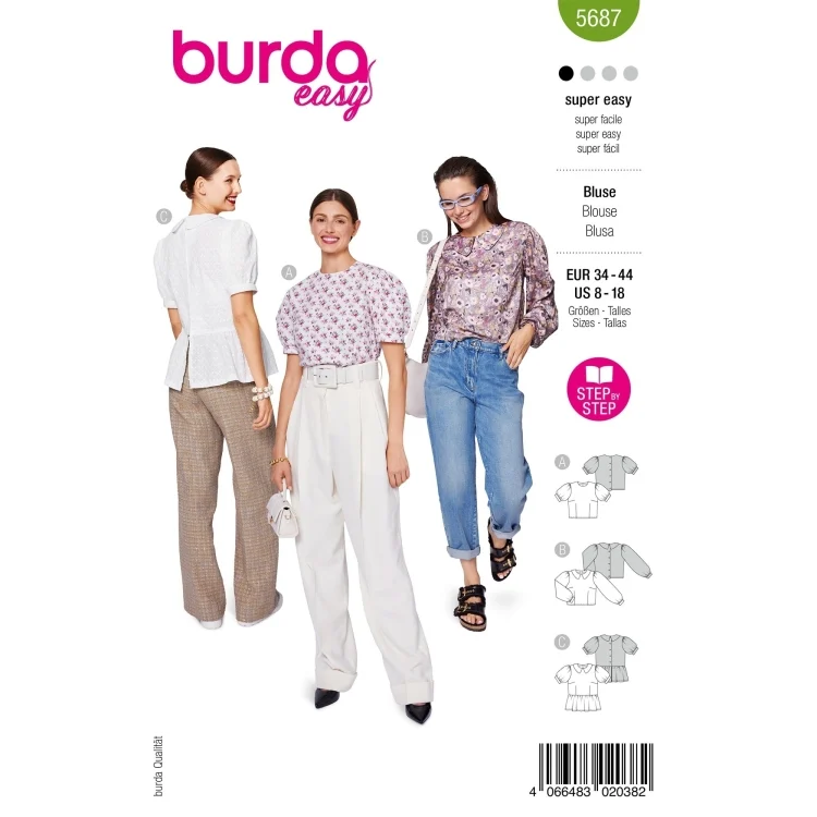 Schnittmuster Bluse, Burda 5687