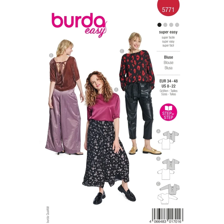 Schnittmuster Bluse Damen, Burda 5771