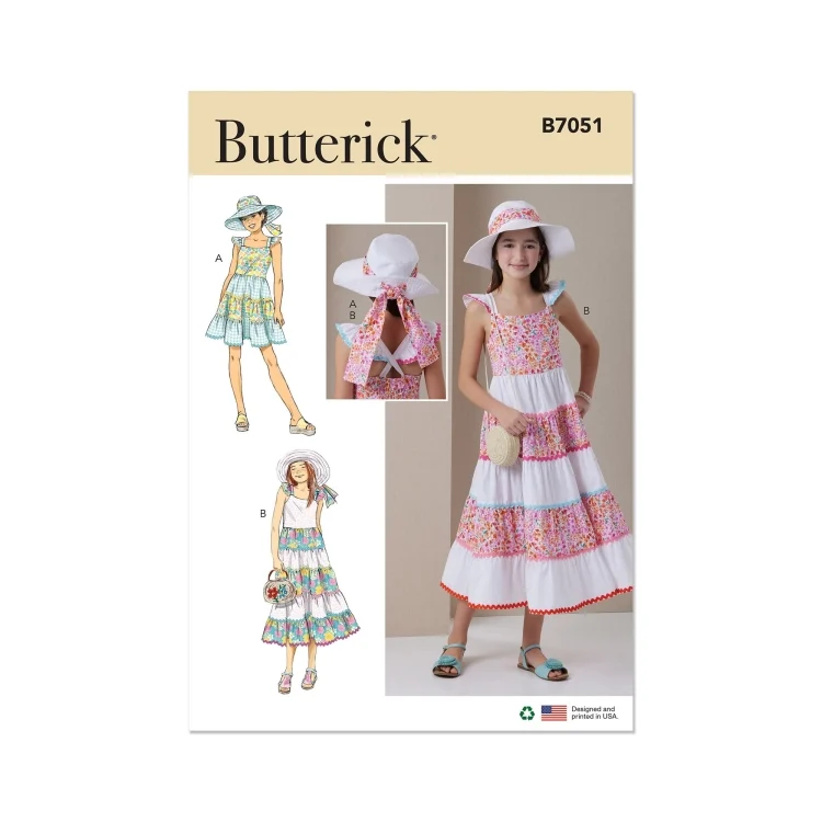 Schnittmuster Butterick Kinder Kleid B7051 Gr. 128-152