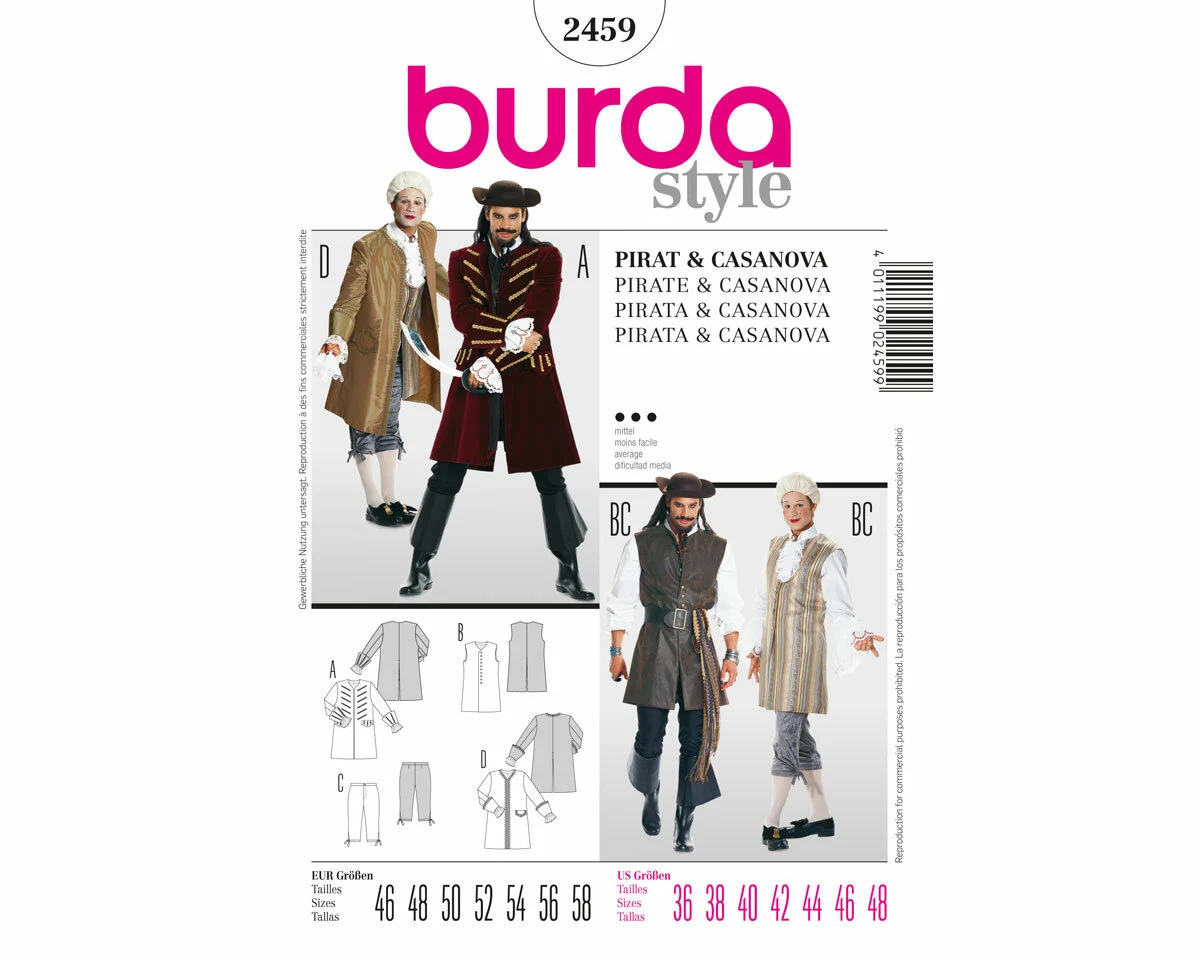 Schnittmuster Faschingskostüm für Herren PIRAT & CASANOVA, burda style 2459