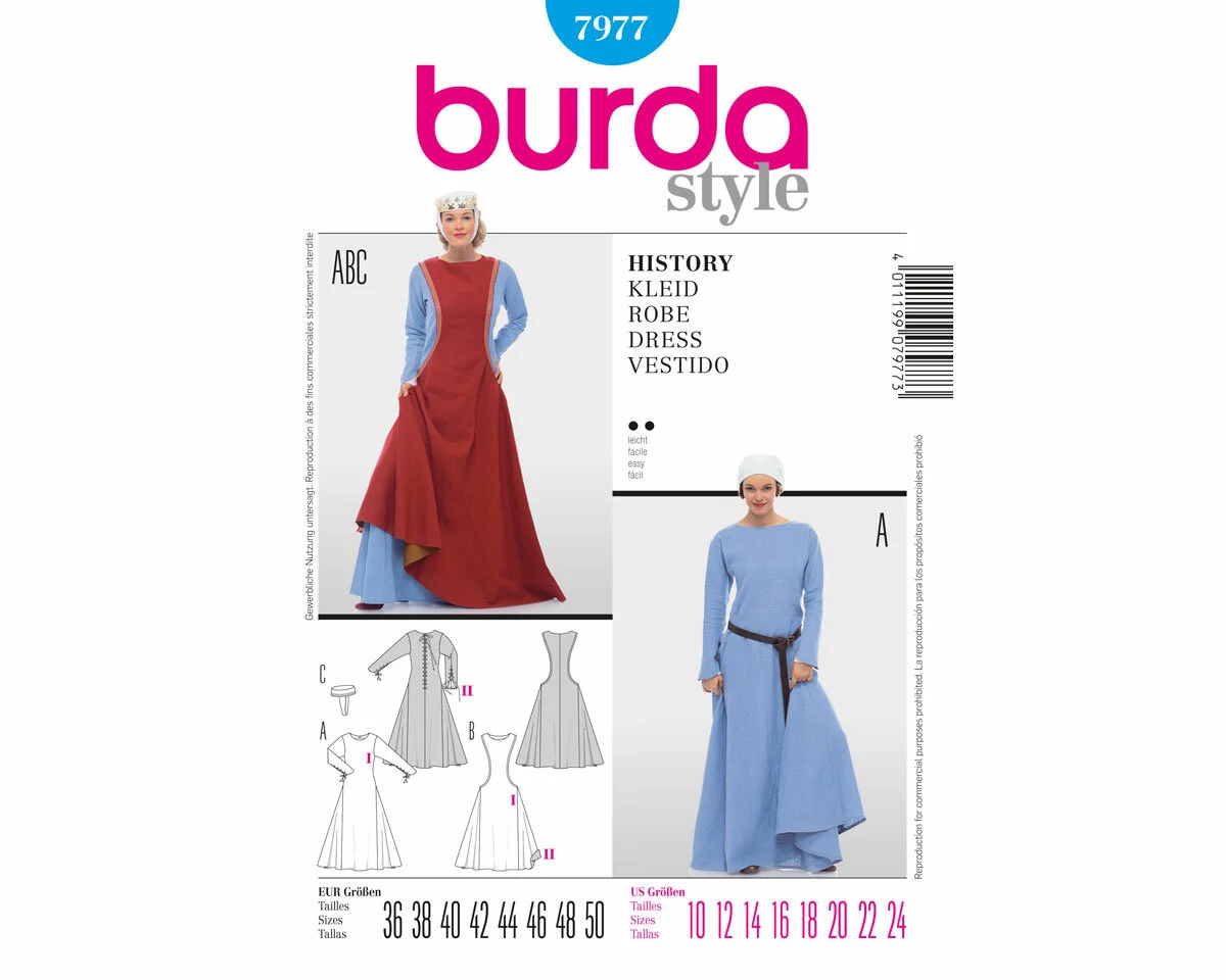 Schnittmuster Faschingskostüm MITTELALTERKLEID, burda style 7977