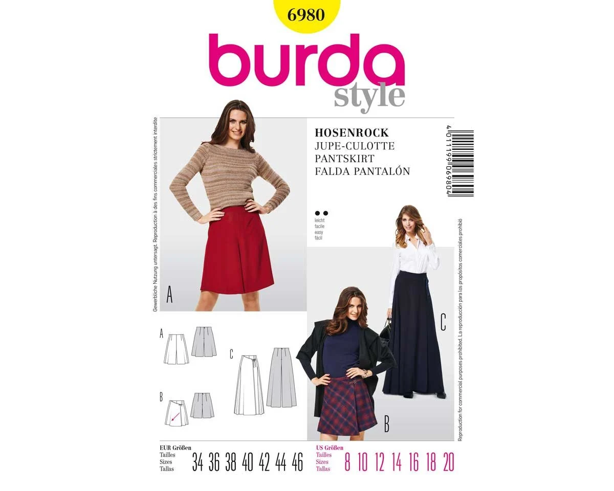 Schnittmuster HOSENROCK, burda style 6980
