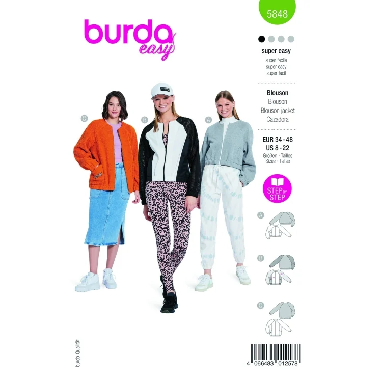 Schnittmuster Jacke- Blouson, Burda 5848