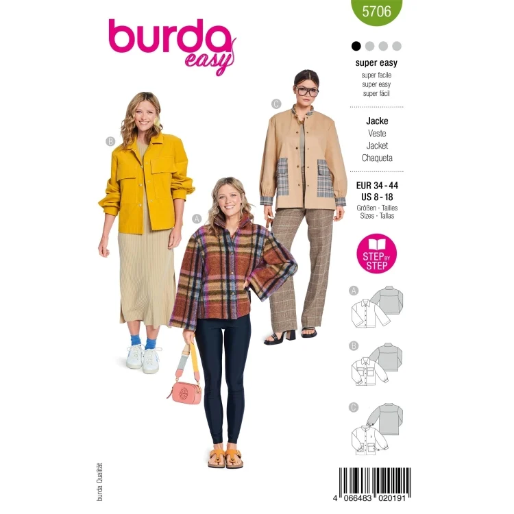 Schnittmuster Jacke, Burda 5706