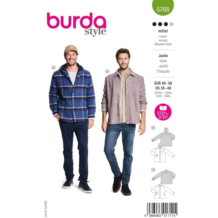 Schnittmuster Jacke Herren, Burda 5768