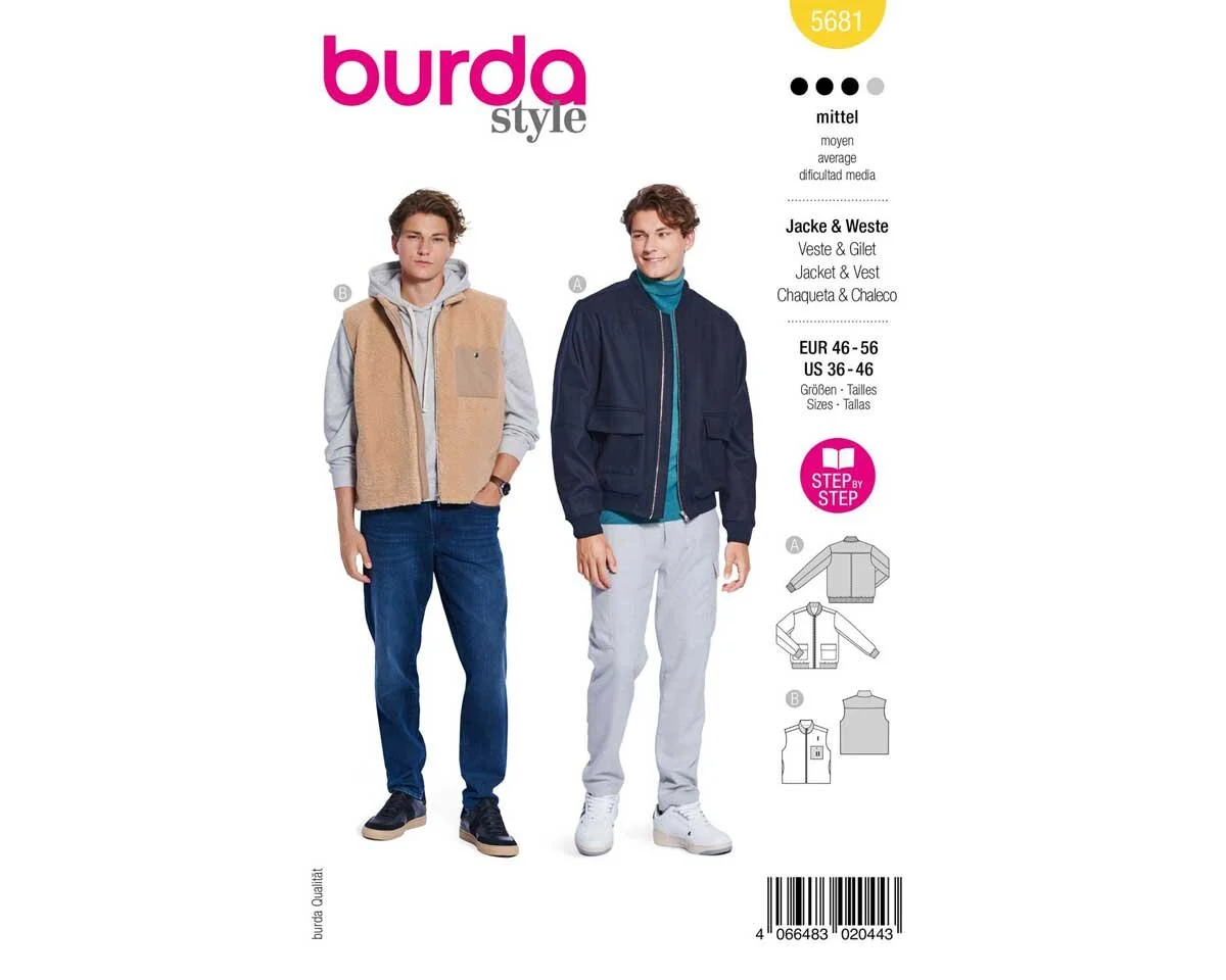 Schnittmuster JACKE & WESTE für Herren, burda style 5681