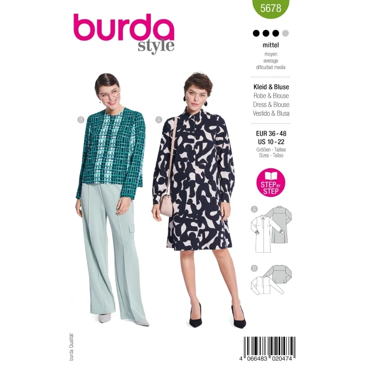 Schnittmuster Kleid & Bluse, Burda 5678