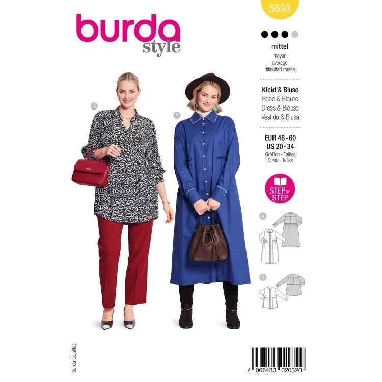 Schnittmuster Kleid & Bluse, Burda 5693