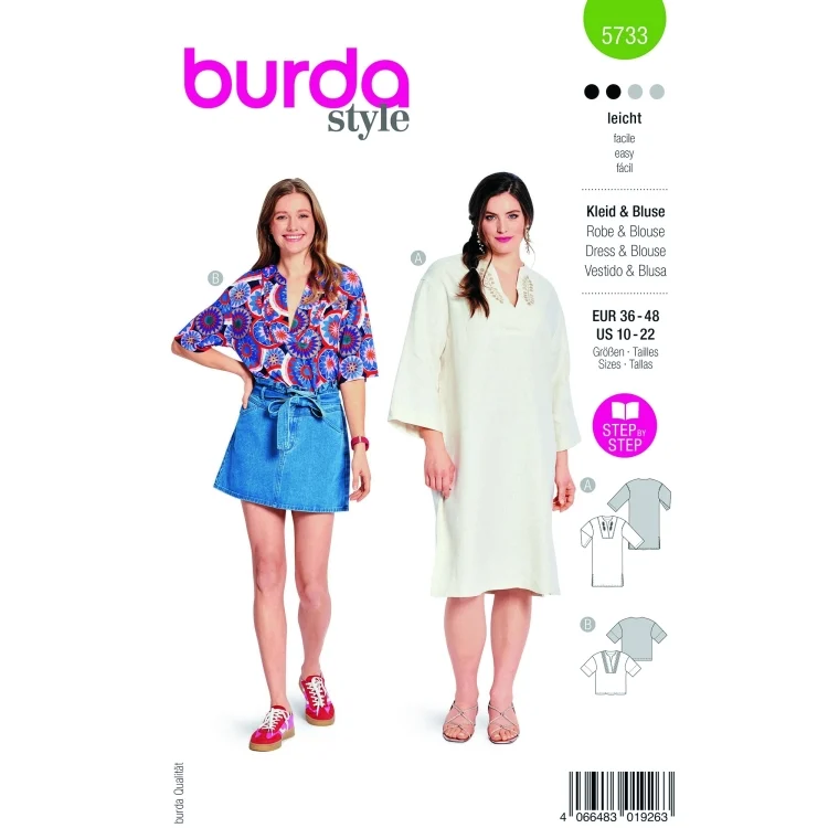 Schnittmuster Kleid & Bluse Burda 5733