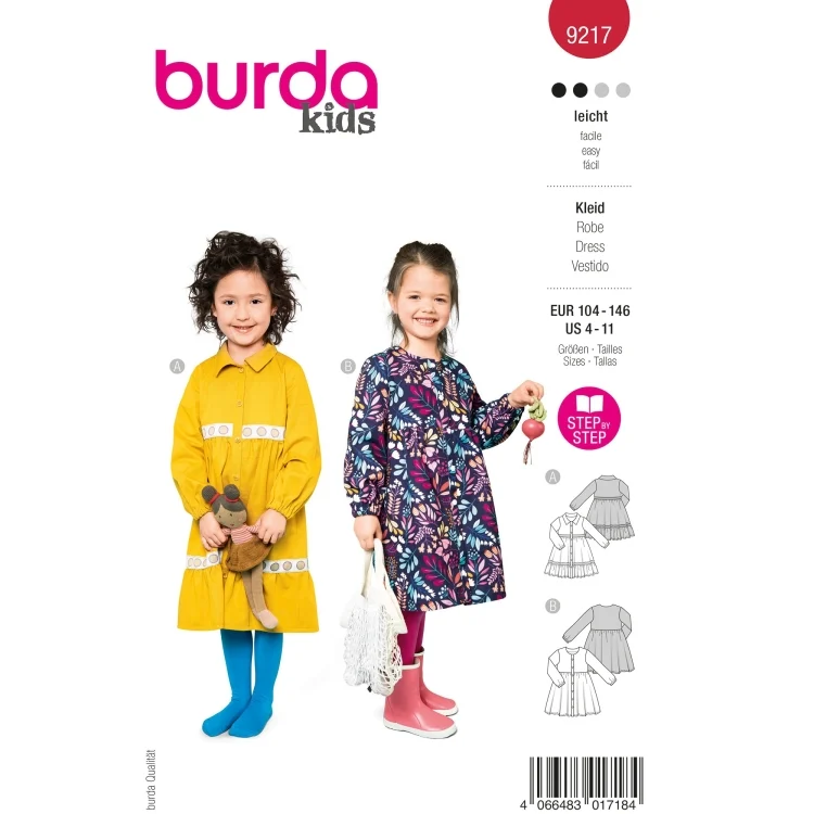 Schnittmuster Kleid Mädchen, Burda 9217