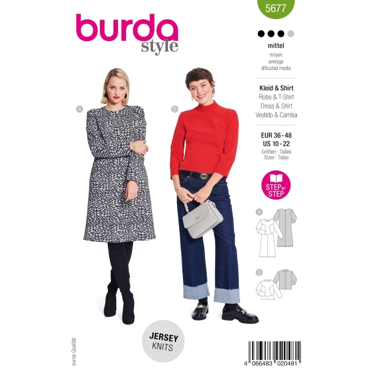 Schnittmuster Kleid & Shirt, Burda 5677